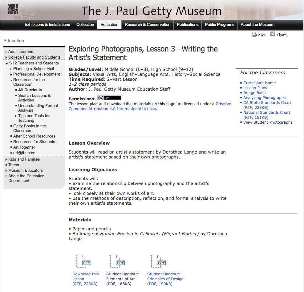 Writing the Artist's Statement Lesson Plan