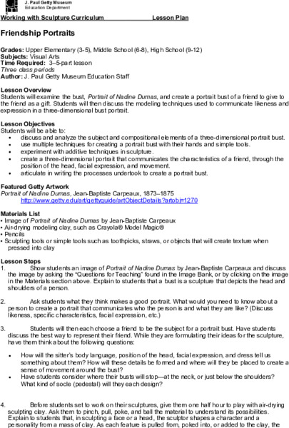 Friendship Portraits Lesson Plan