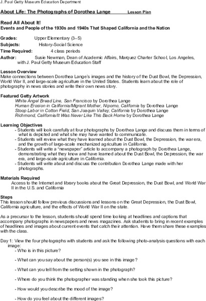 About Life: The Photographs of Dorothea Lange Lesson Plan