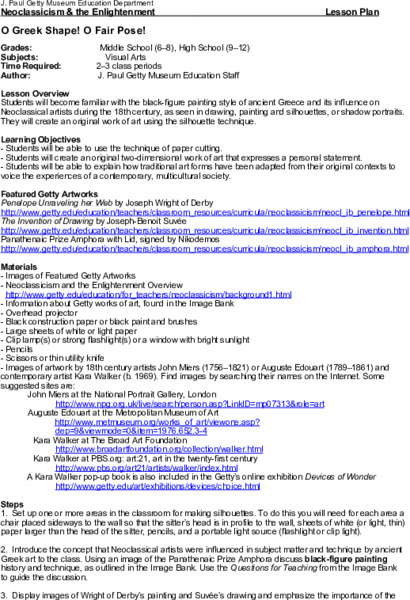 O Greek Shape! O Fair Pose! Lesson Plan