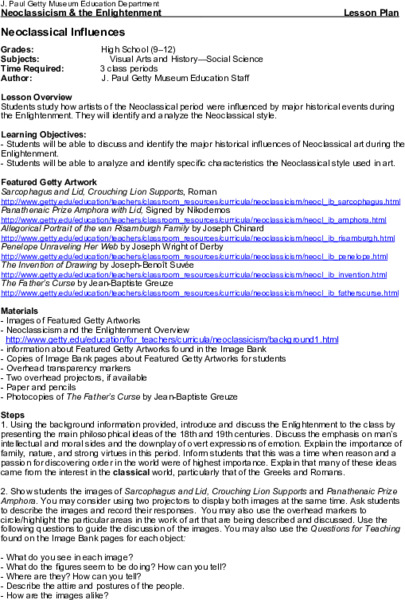 Neoclassical Influences Lesson Plan