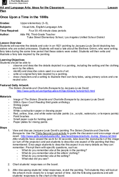 Once upon a Time in the 1800's Lesson Plan