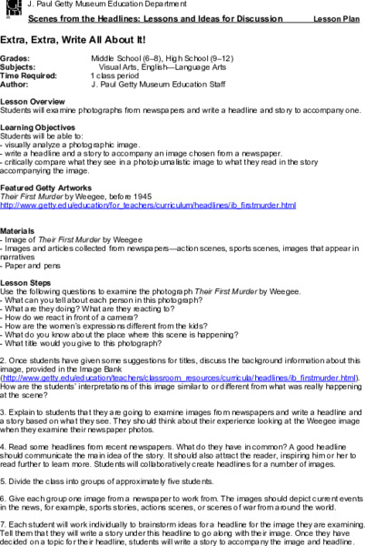 Extra, Extra Write All About It! Lesson Plan