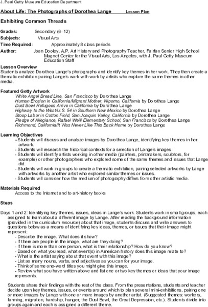 The Photographs of Dorothea Lange Lesson Plan