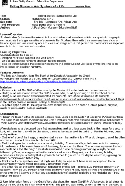 Telling Stories in Art: Symbols of a Life Lesson Plan