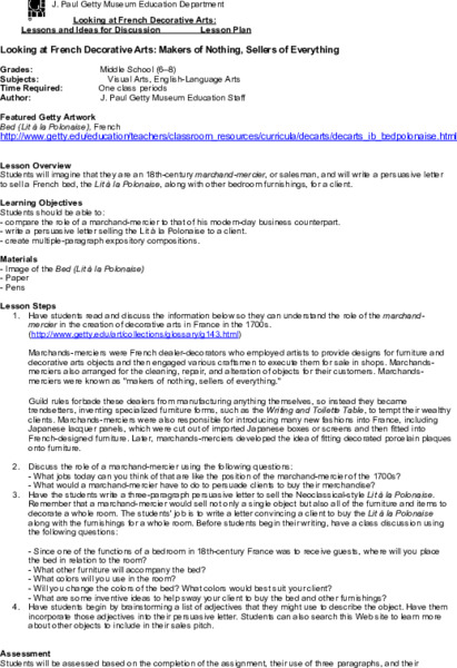 Looking at French Decorative Arts Lesson Plan