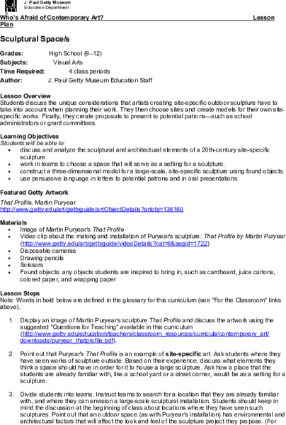 Whose Afraid of Contemporary Art? Lesson Plan