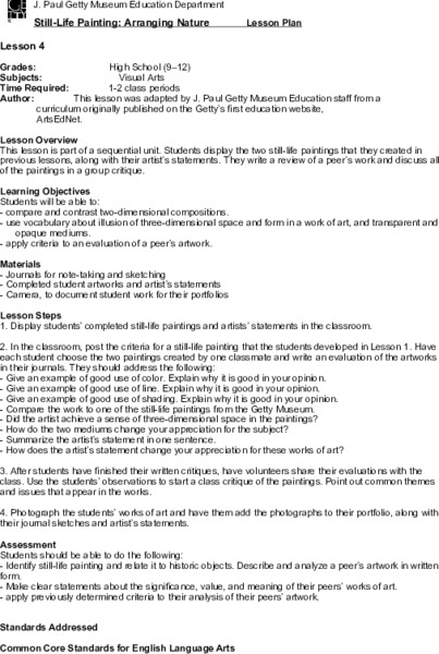 Still Life Painting: Arranging Nature Lesson Plan