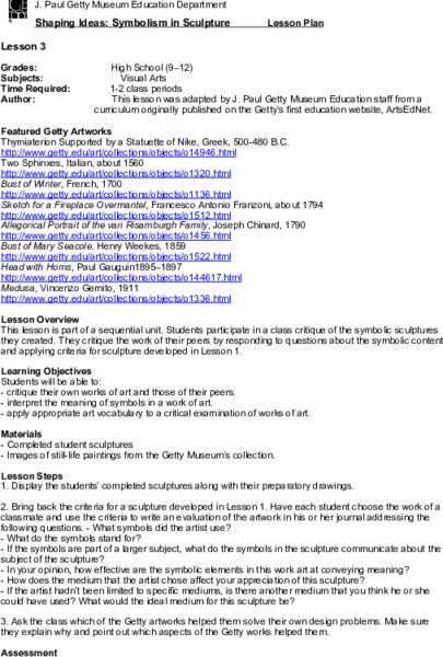 Shaping Ideas: Symbolism in Sculpture Lesson Plan