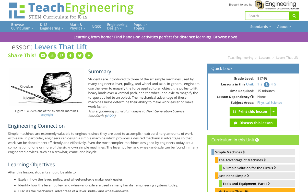 Levers that Lift Lesson Plan