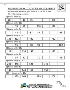 Counting on by 1's, 2's, 5's, 10's, and 100's Sheet 2 Worksheet