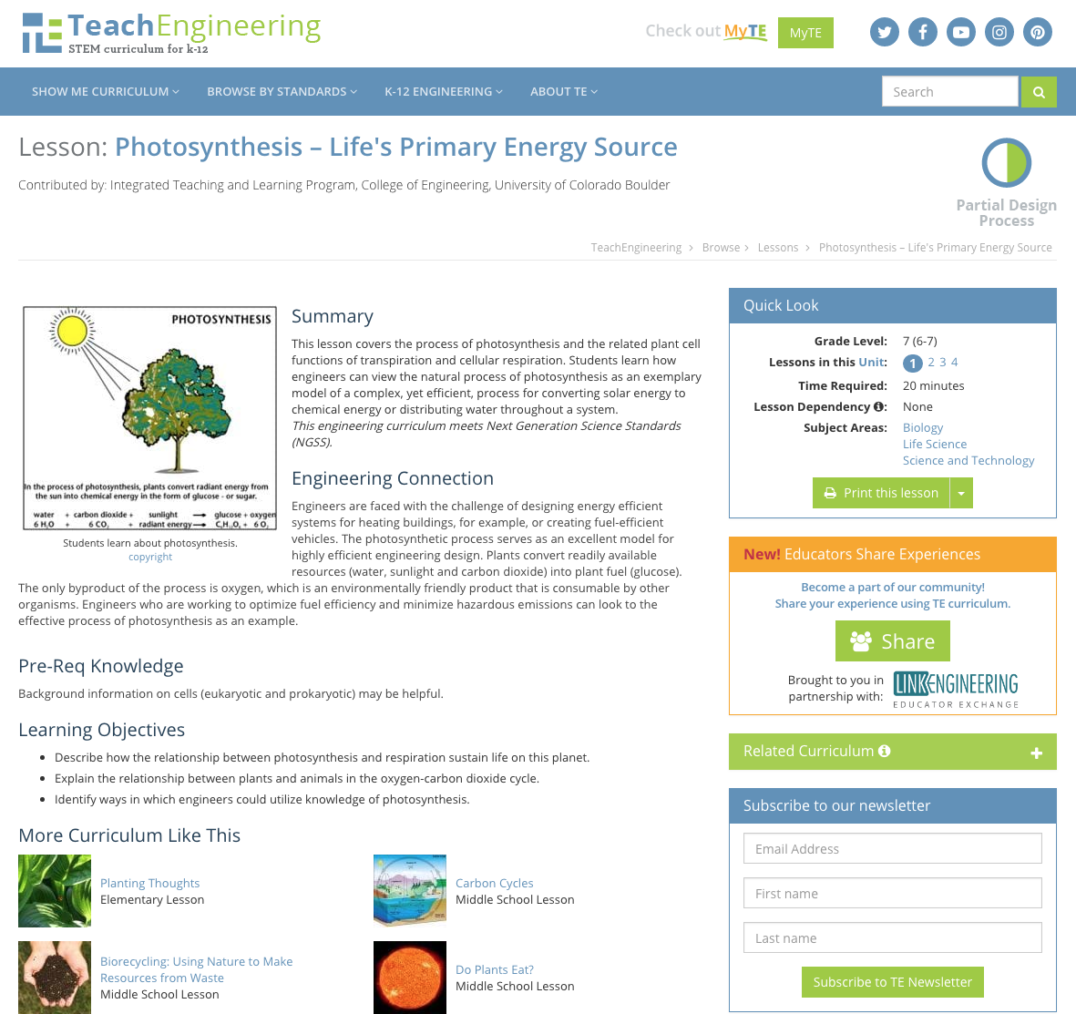 Photosynthesis—Life's Primary Energy Source Lesson Plan