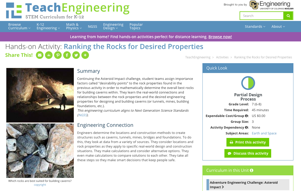 Ranking the Rocks for Desired Properties Activity