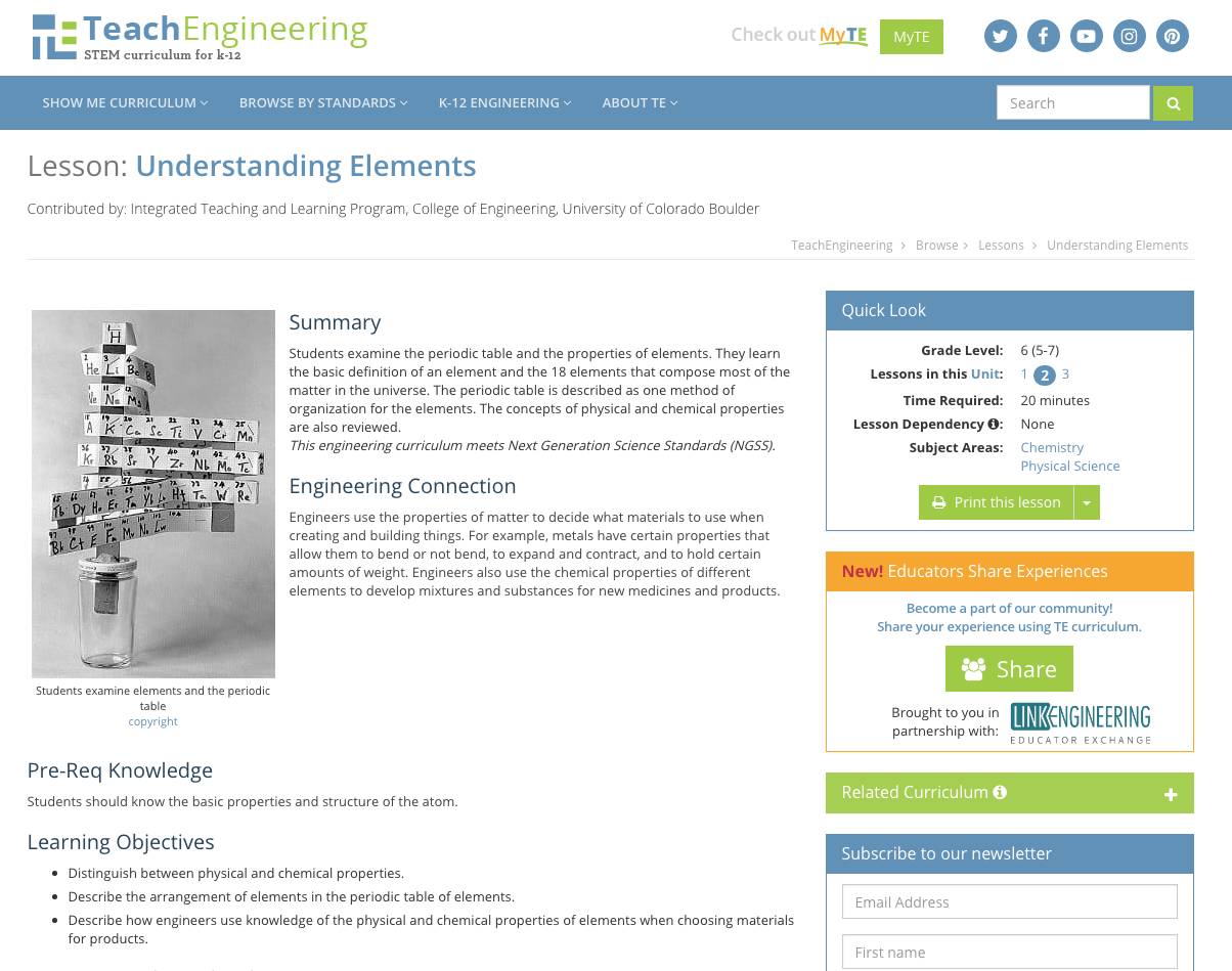 Understanding Elements Lesson Plan