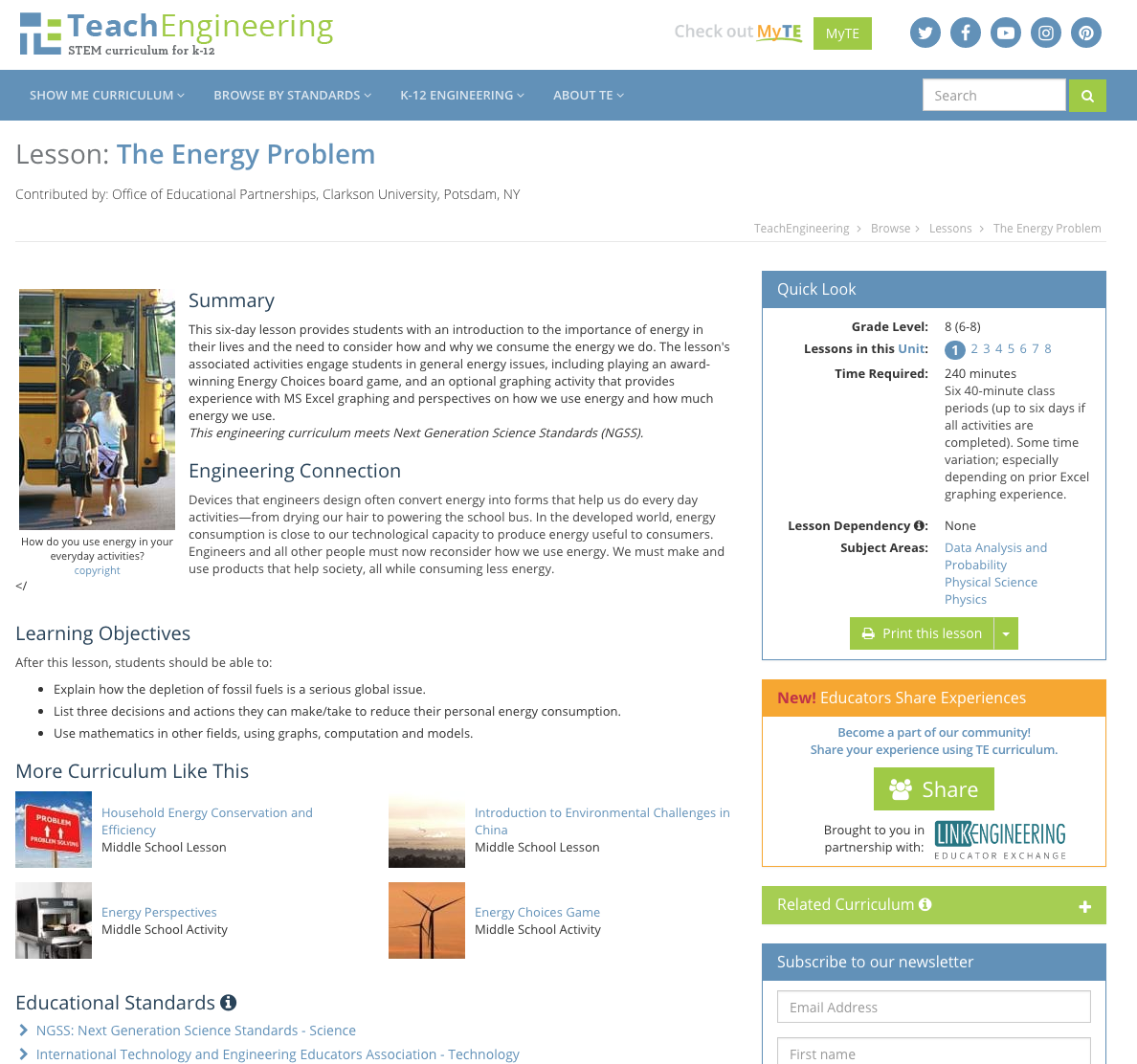 The Energy Problem Lesson Plan