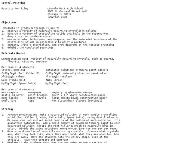 Crystal Painting Lesson Plan