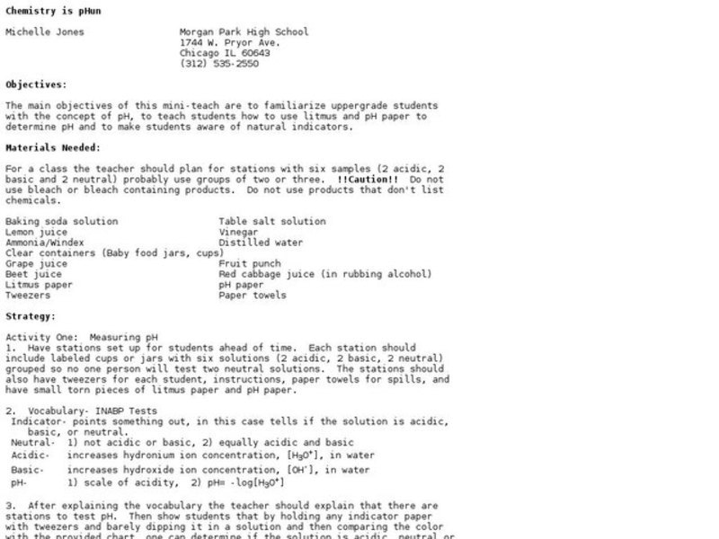 Chemistry is pHun Lesson Plan