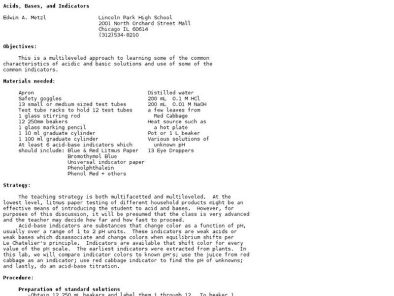 Acids, Bases and Indicators Lesson Plan