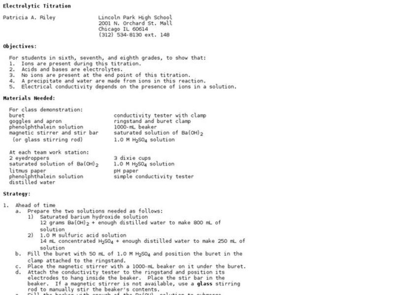 Electrolytic Titration Lesson Plan