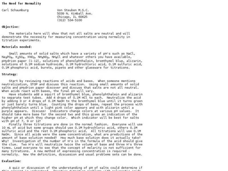 The Need for Normality Lesson Plan