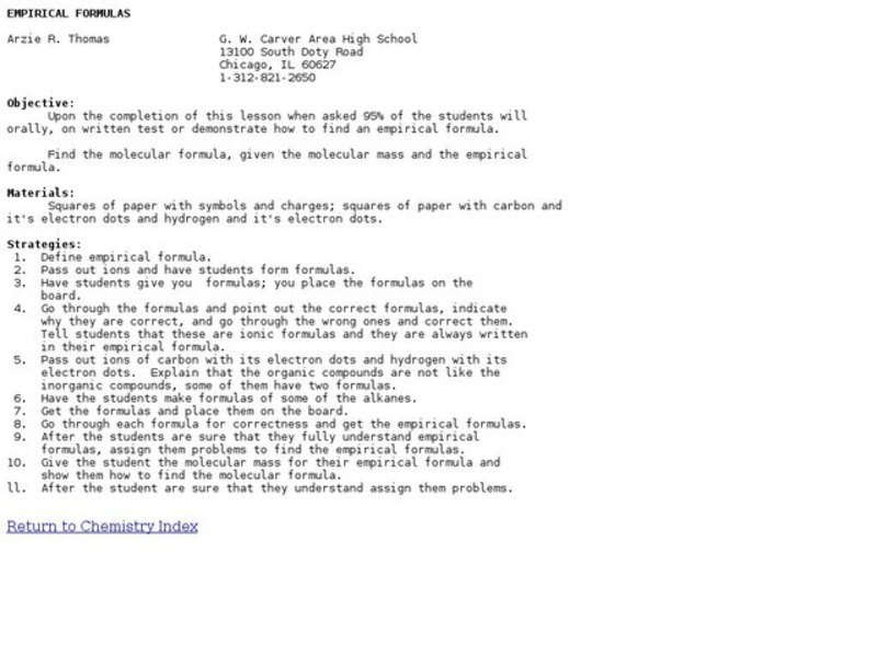Empirical Formulas Lesson Plan