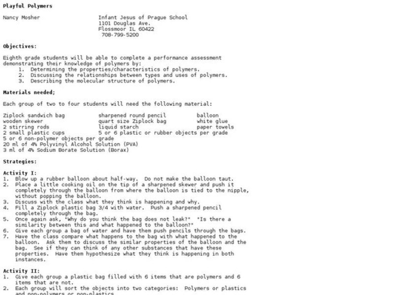 Playful Polymers Lesson Plan