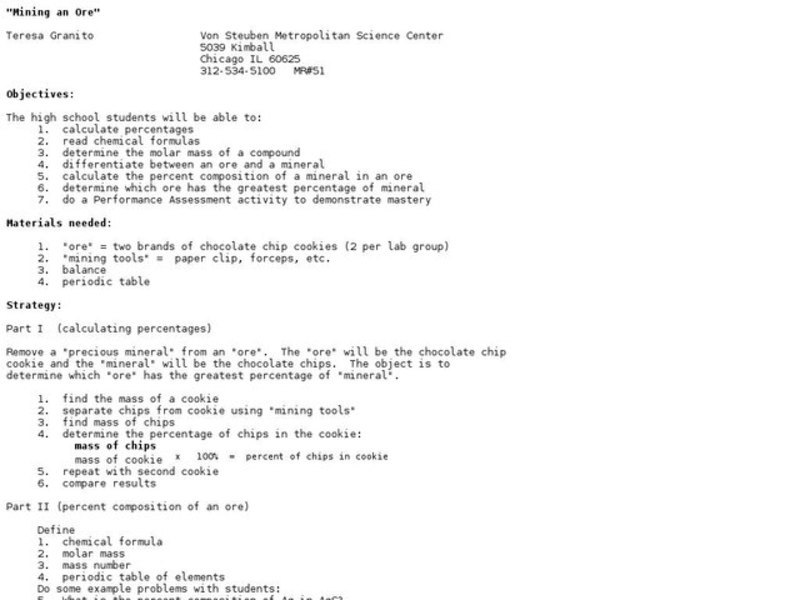 Mining an Ore Lesson Plan