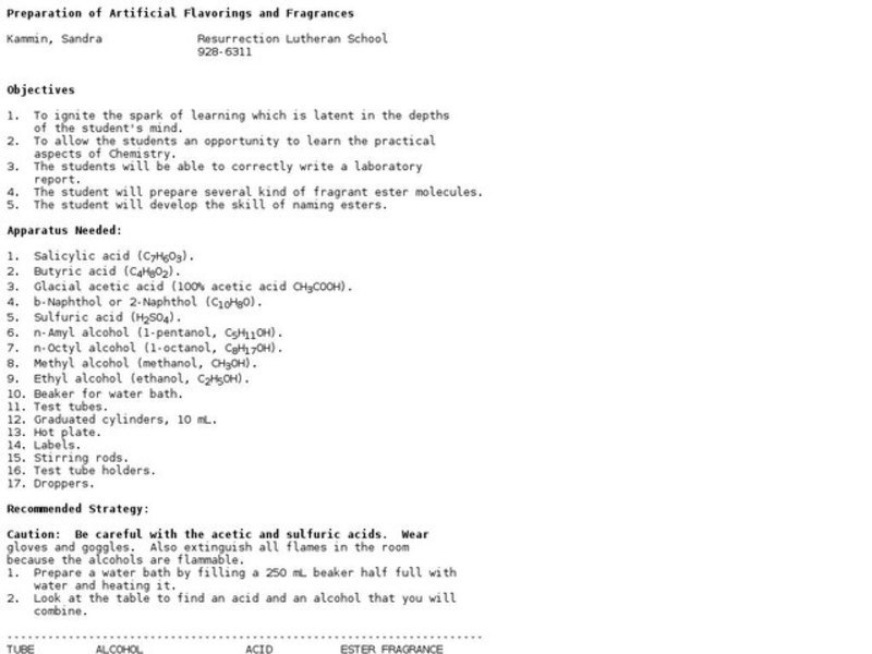 Preparation of Artificial Flavorings and Fragrances Lesson Plan