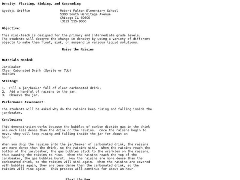Density:  Floating, Sinking, and Suspending Lesson Plan