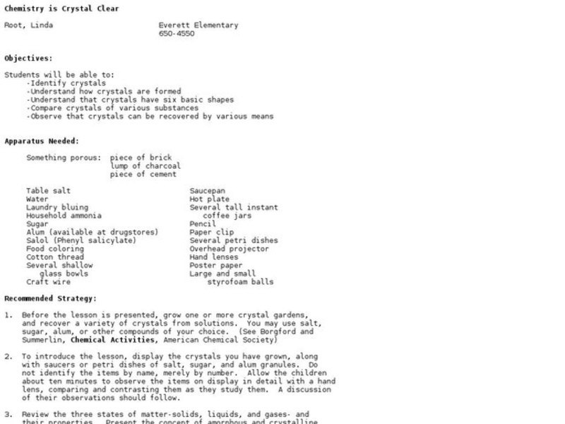 Chemistry is Crystal Clear Lesson Plan