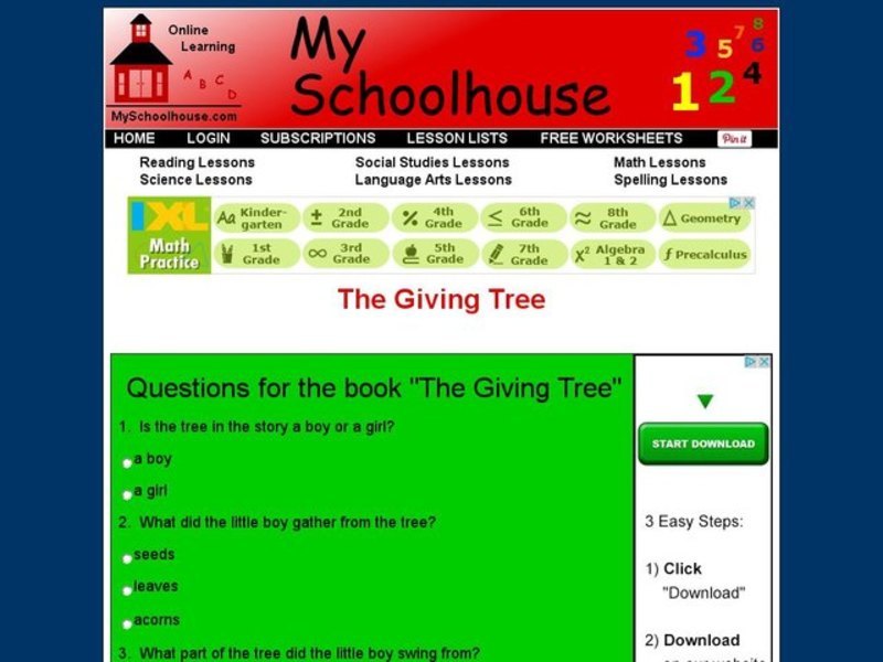 Questions for The Book The Giving Tree Interactive