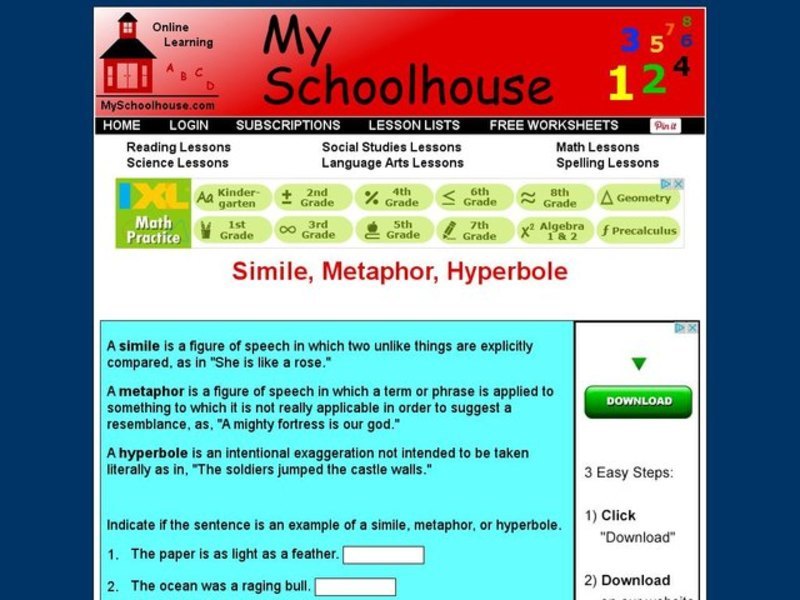 Simile, Metaphor, Hyperbole Interactive