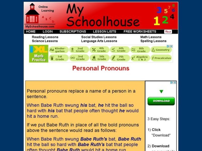 Personal Pronouns (Online Interactive) Interactive