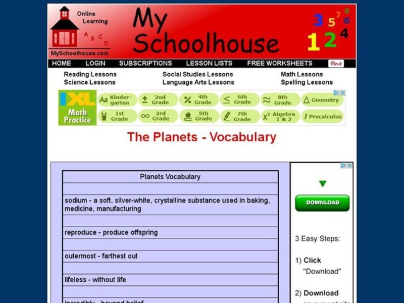 The Planets - Vocabulary Interactive