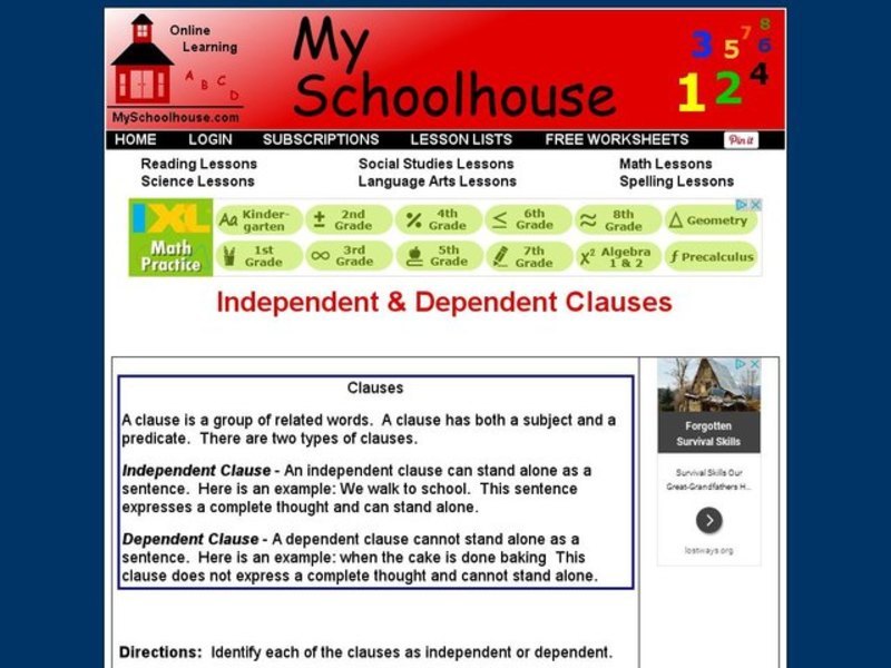 Independent & Dependent Clauses Interactive