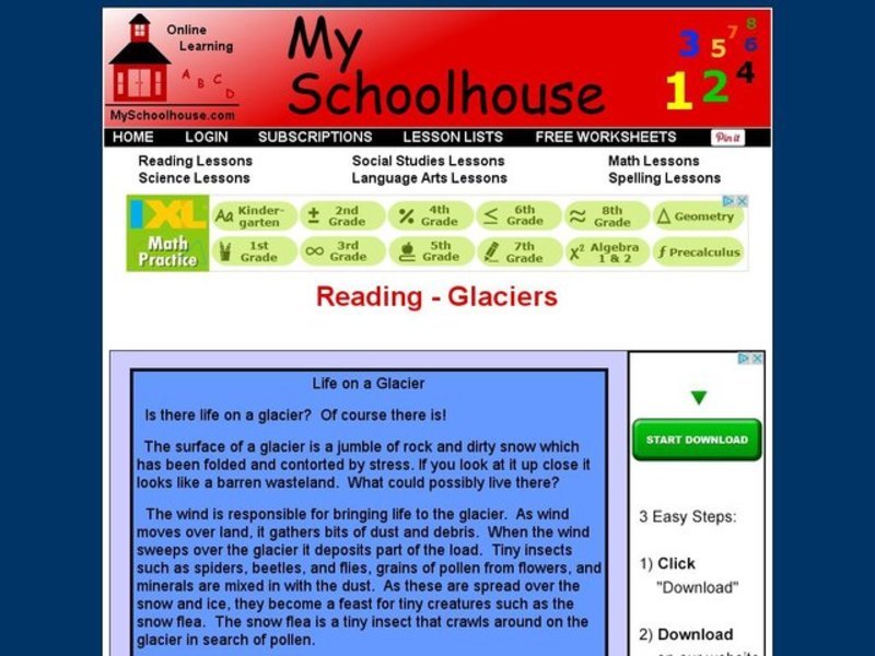Reading - Glaciers Interactive
