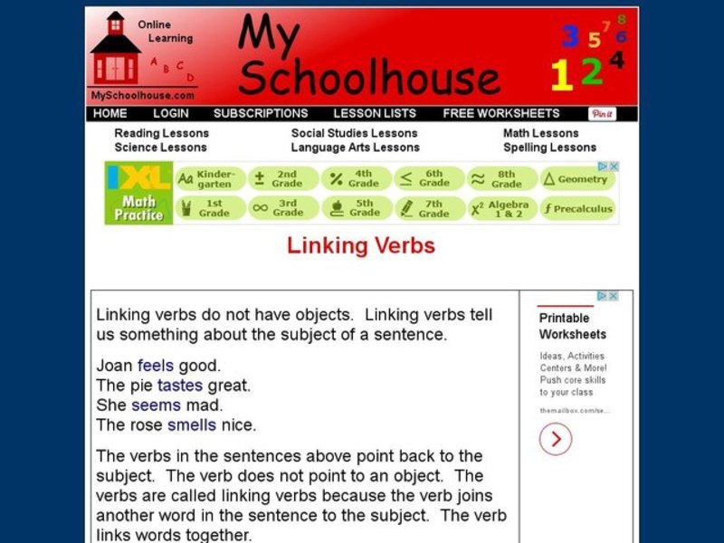 Linking Verbs (Online Interactive) Interactive