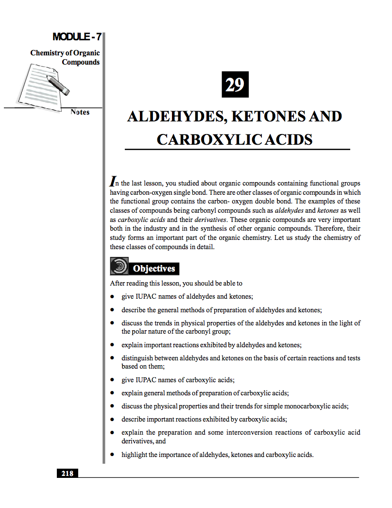 Aldehydes, Ketones and Carboxylic Acids Handout