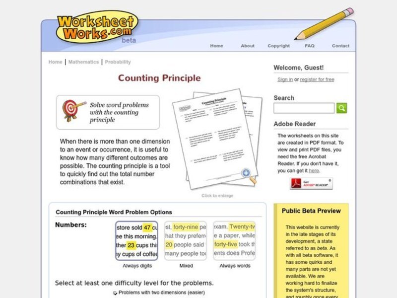 Counting Principle Worksheet