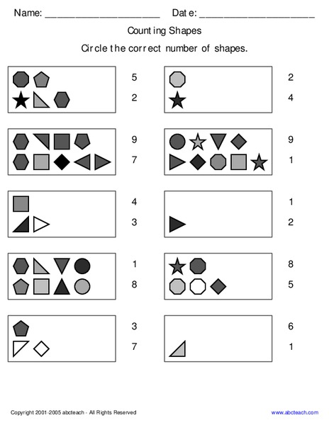 Counting Shapes Worksheet