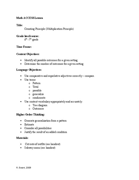 Counting Principle Lesson Plan
