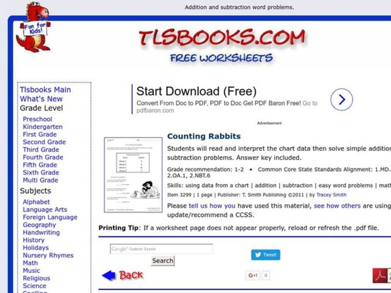 Counting Rabbits Worksheet