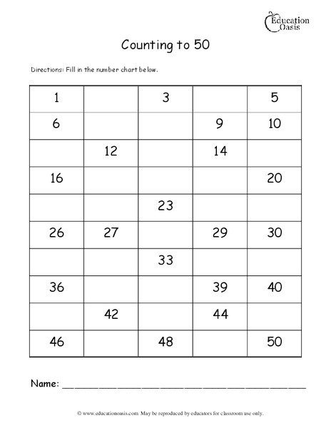 Counting To 50 Worksheet