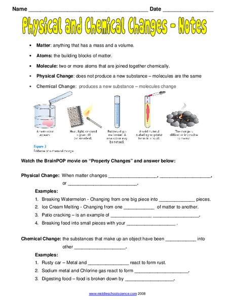 Physical and Chemical Changes-Notes Worksheet