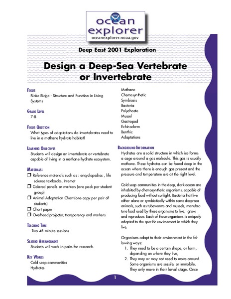 Design a Deep- Sea Vertebrate or Invertebrate Lesson Plan