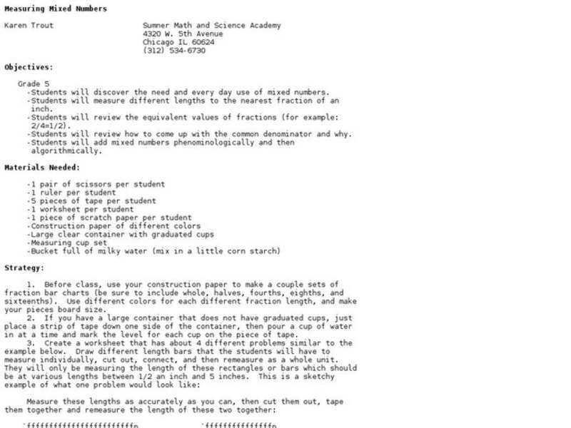 Measuring Mixed Numbers Lesson Plan