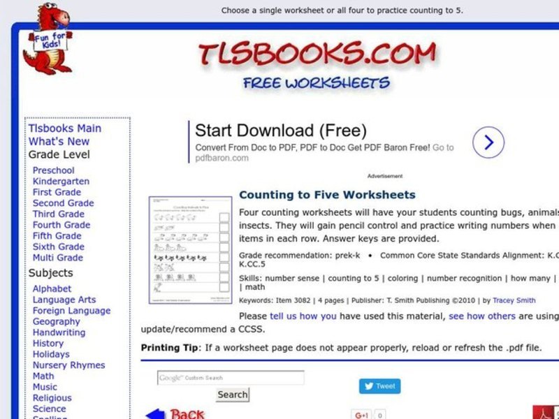 Counting to Five Worksheet
