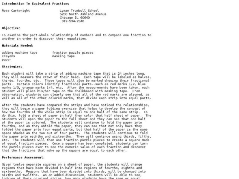 Introduction to Equivalent Fractions Lesson Plan