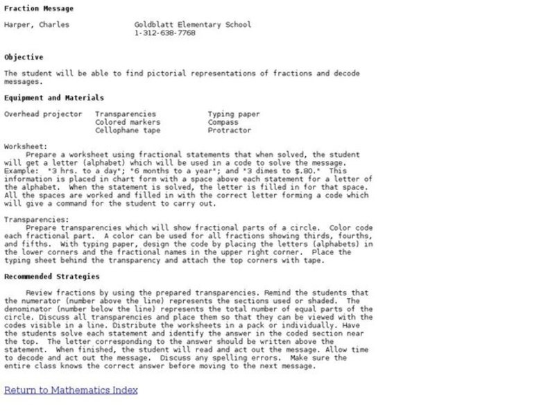 Fraction Message Lesson Plan