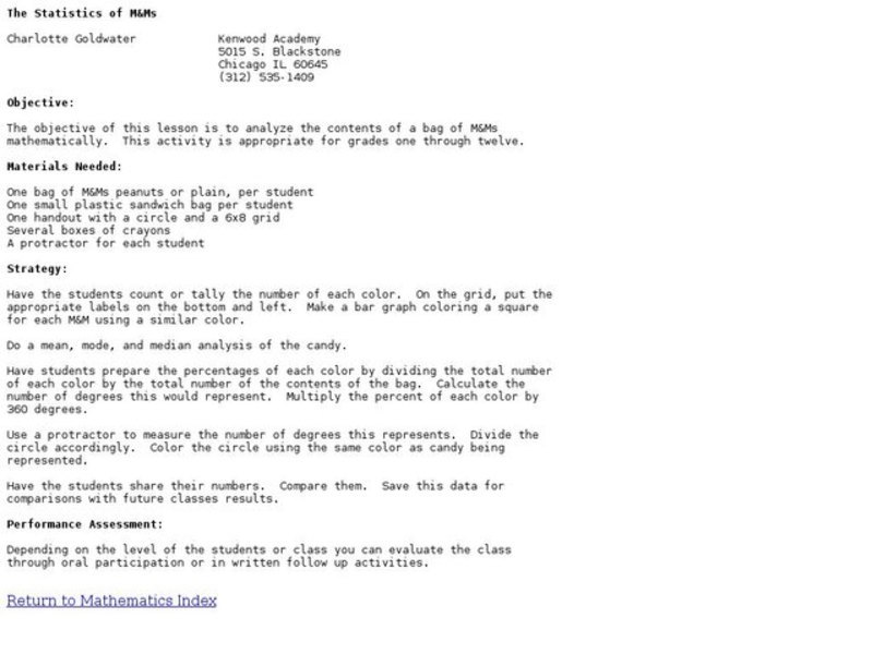 The Statistics of M&Ms Lesson Plan